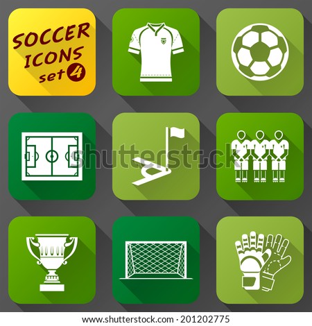 Flat icons set of soccer elements. Collection of symbols for association football. Qualitative vector (EPS-10) icons about soccer, sport game, championship, gameplay, etc Stock foto © 