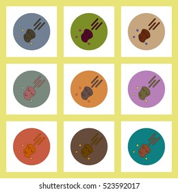flat icons set of space meteorite concept on colorful circles