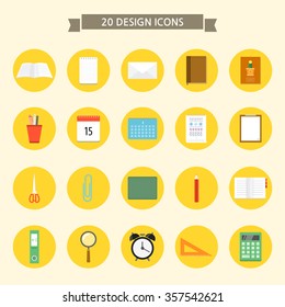 Flat icons set. stationery.