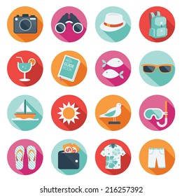 Flat icons set : Summer, Trips & Travel (Men Set)