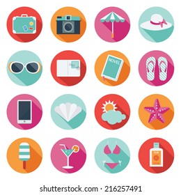 Flat icons set : Summer, Trips & Travel (Women Set)