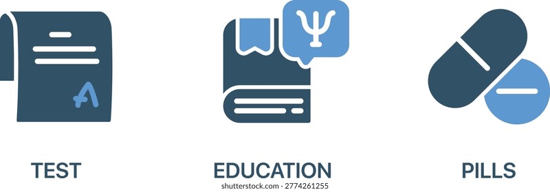 Flat icons set of test education and pills for web design