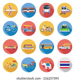 Flat icons set : Thailand Transportation, Trips & Travel