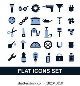 flat icons, set tools, mechanics, physics, construction, electronics