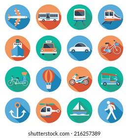 Flat Icons Set : Transportation, Trips & Travel