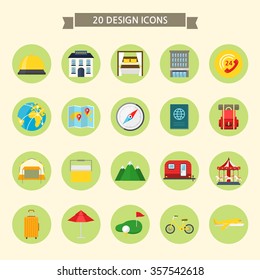 Flat icons set. Travel.