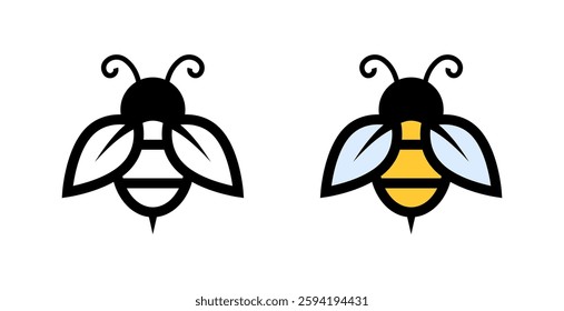 Flat icons set of two bees vector in black and yellow and white variants.