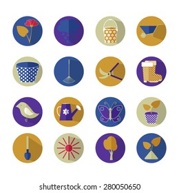 Flat icons set. Vector Garden Object. Gardening icons. Gardening design elements. Set of colorful icons