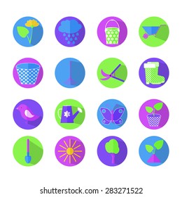 Flat icons set. Vector Garden Object. Gardening icons. Gardening design elements. Set of colorful icons