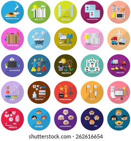 Flat Icons Set: Vector Illustration, Graphic Design. Collection Of Colorful Icons. For Web, Websites, Print, Presentation Templates, Promotional, Mobile Applications And Promotional Materials 