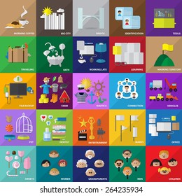 Flat Icons Set: Vector Illustration, Graphic Design. Collection Of Colorful Icons. For Web, Websites, Print, Presentation Templates, Promotional, Mobile Applications And Promotional Materials 
