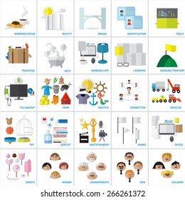 Flat Icons Set: Vector Illustration, Graphic Design. Collection Of Colorful Icons. For Web, Websites, Print, Presentation Templates, Promotional, Mobile Applications And Promotional Materials       