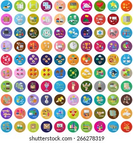 Flat Icons Set: Vector Illustration, Graphic Design. Collection Of Colorful Icons. For Web, Websites, Print, Presentation Templates, Promotional, Mobile Applications And Promotional Materials        