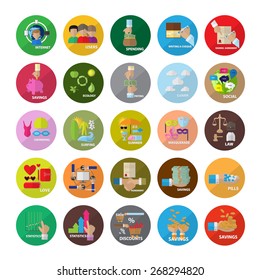 Flat Icons Set: Vector Illustration, Graphic Design. Collection Of Colorful Icons. For Web, Websites, Print, Presentation Templates, Mobile Applications And Promotional Materials        