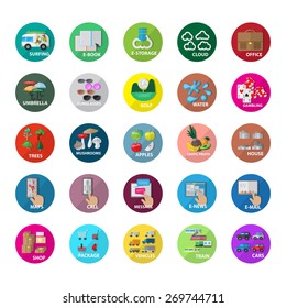 Flat Icons Set: Vector Illustration, Graphic Design. Collection Of Colorful Icons. For Web, Websites, Print, Presentation Templates, Mobile Applications And Promotional Materials