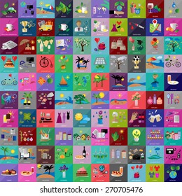 Flat Icons Set: Vector Illustration, Graphic Design. Collection Of Colorful Icons. For Web, Websites, Print, Presentation Templates, Mobile Applications And Promotional Materials    