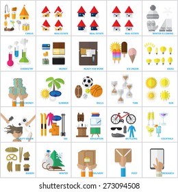 Flat Icons Set: Vector Illustration, Graphic Design. Collection Of Colorful Icons. For Web, Websites, Print, Presentation Templates, Mobile Applications And Promotional Materials
