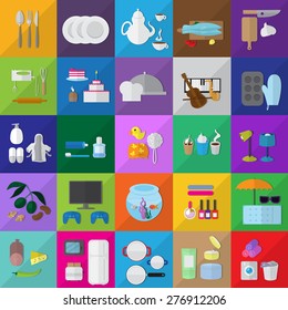 Flat Icons Set: Vector Illustration, Graphic Design. Collection Of Colorful Icons. For Web, Websites, Print, Presentation Templates, Mobile Applications And Promotional Materials