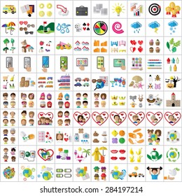Flat Icons Set: Vector Illustration, Graphic Design. Collection Of Colorful Icons. For Web, Websites, Print, Presentation Templates, Mobile Applications And Promotional Materials