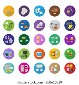 Flat Icons Set: Vector Illustration, Graphic Design. Collection Of Colorful Icons. For Web, Websites, Print, Presentation Templates, Mobile Applications And Promotional Materials 