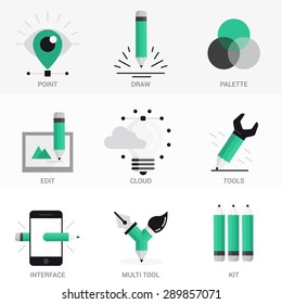 Flat  Icons Set. Vector illustration, drawing, color matching .Isolated Objects in a Modern Style for Your Design.