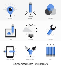 Flat  Icons Set. Vector illustration, drawing, color matching .Isolated Objects in a Modern Style for Your Design.