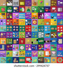 Flat Icons Set: Vector Illustration, Graphic Design. Collection Of Colorful Icons. For Web, Websites, Print, Presentation Templates, Promotional, Mobile Applications And Promotional Materials