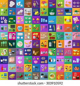 Flat Icons Set: Vector Illustration, Graphic Design. Collection Of Colorful Icons. For Web, Websites, Print, Presentation Templates, Mobile Applications And Promotional Materials 