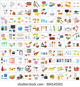 Flat Icons Set: Vector Illustration, Graphic Design. Collection Of Colorful Icons. For Web, Websites, Print, Presentation Templates, Mobile Applications And Promotional Materials 