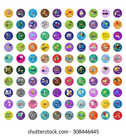 Flat Icons Set: Vector Illustration, Graphic Design. Collection Of Colorful Icons. For Web, Websites, Print, Presentation Templates, Promotional, Mobile Applications And Promotional Materials