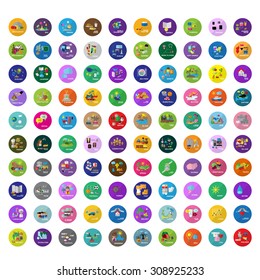 Flat Icons Set: Vector Illustration, Graphic Design. Collection Of Colorful Icons. For Web, Websites, Print, Presentation Templates, Promotional, Mobile Applications And Promotional Materials