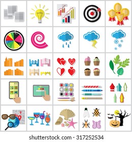 Flat Icons Set: Vector Illustration, Graphic Design. Collection Of Colorful Icons. For Web, Websites, Print, Presentation Templates, Mobile Applications And Promotional Materials 