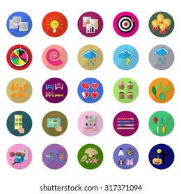 Flat Icons Set: Vector Illustration, Graphic Design. Collection Of Colorful Icons. For Web, Websites, Print, Presentation Templates, Mobile Applications And Promotional Materials 