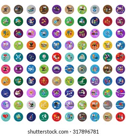 Flat Icons Set: Vector Illustration, Graphic Design. Collection Of Colorful Icons. For Web, Websites, Print, Presentation Templates, Mobile Applications And Promotional Materials  