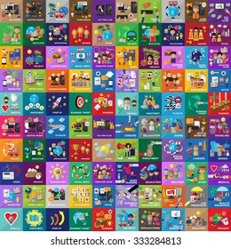 Flat Icons Set: Vector Illustration, Graphic Design. Collection Of Colorful Icons. For Web, Websites, Print, Presentation Templates, Mobile Applications And Promotional Materials