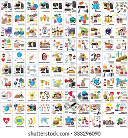 Flat Icons Set: Vector Illustration, Graphic Design. Collection Of Colorful Icons. For Web, Websites, Print, Presentation Templates, Mobile Applications And Promotional Materials