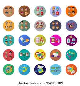 Flat Icons Set: Vector Illustration, Graphic Design. Collection Of Colorful Icons. For Web, Websites, Print, Presentation Templates, Mobile Applications And Promotional Materials 