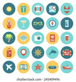 Flat icons set for Web and Mobile Applications. Travel. Vector