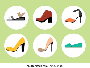 flat icons set of women's shoes