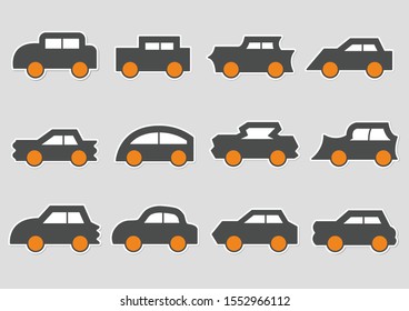 Flat icons set,transportation,Car side view,sticker,vector illustrations