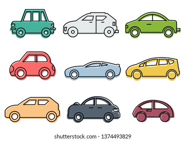 flat icons set,transportation,Car side view,vector illustrations