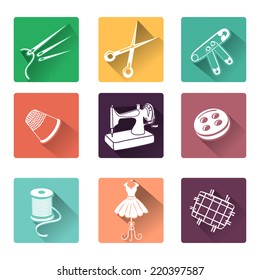 flat icons with sewing elements. vector illustration
