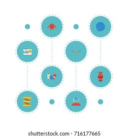 Flat Icons Sewing, Meter, Pottery And Other Vector Elements. Set Of Handmade Flat Icons Symbols Also Includes Shop, Meter, Sweater Objects.