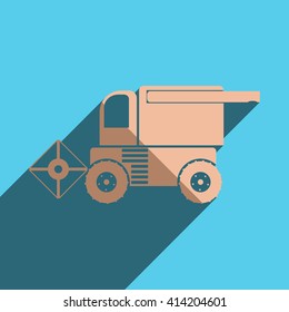 Flat icons with shadow of combine-harvester. Vector illustration