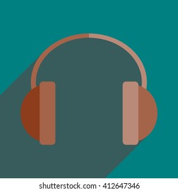 Flat icons with shadow of headphones. Vector illustration