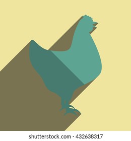 Flat icons with shadow of hen. Vector illustration