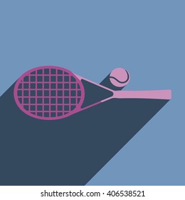Flat icons with shadow of tennis racket. Vector illustration