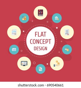 Flat Icons Sheet, Act, Accounting System And Other Vector Elements. Set Of Registration Flat Icons Symbols Also Includes Deadline, Accounting, Calculate Objects.