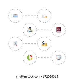 Flat Icons Sheet, Act, Stock And Other Vector Elements. Set Of Recording Flat Icons Symbols Also Includes Software, Law, Accountant Objects.