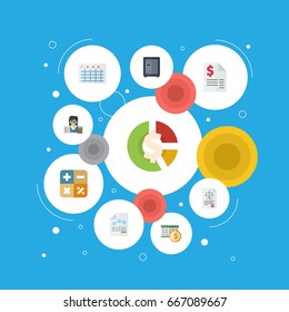 Flat Icons Sheet, Algebra, Bookkeeper And Other Vector Elements. Set Of Accounting Flat Icons Symbols Also Includes Algebra, Booker, Balance Objects.